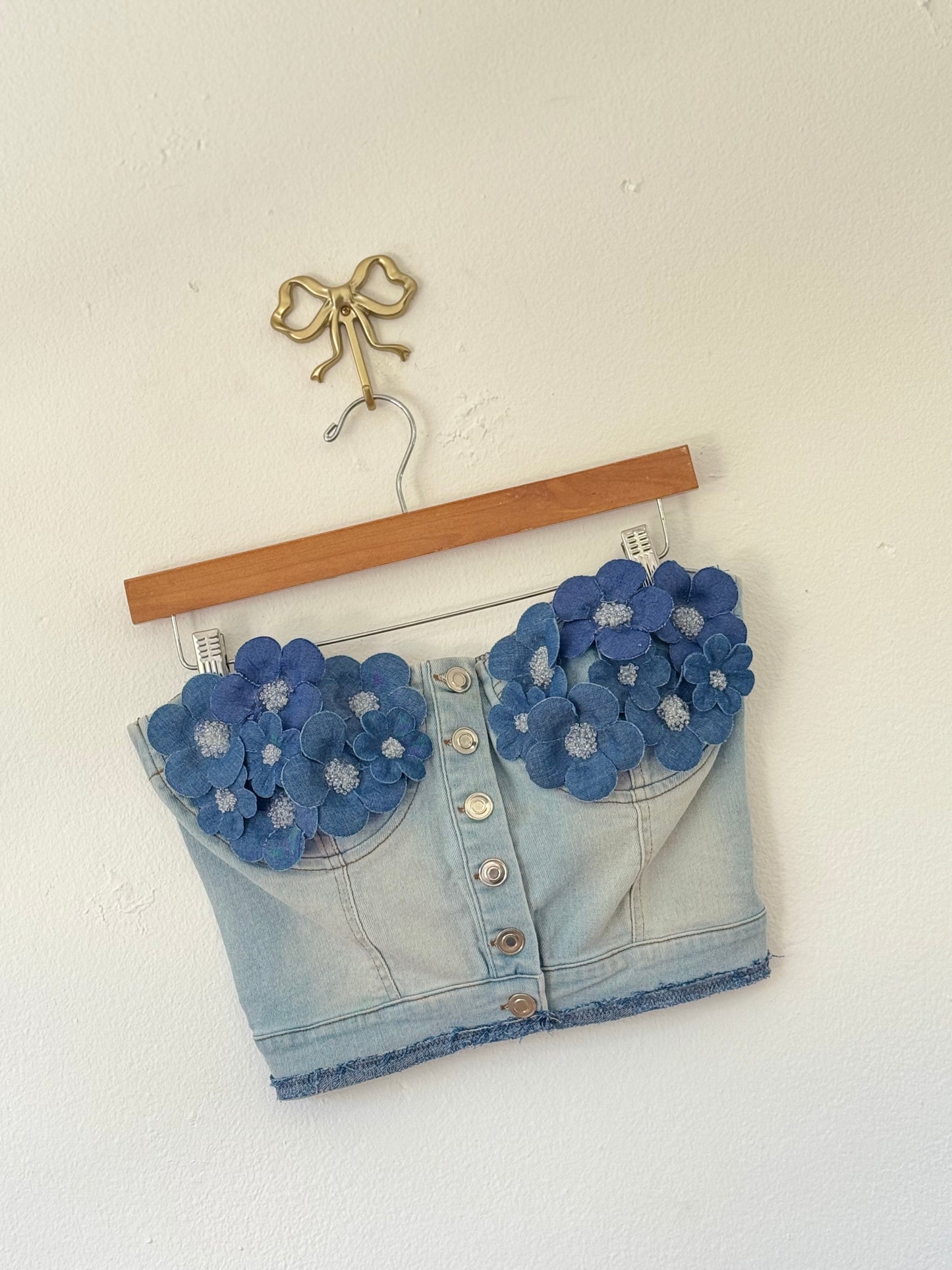 Flowered Denim Top