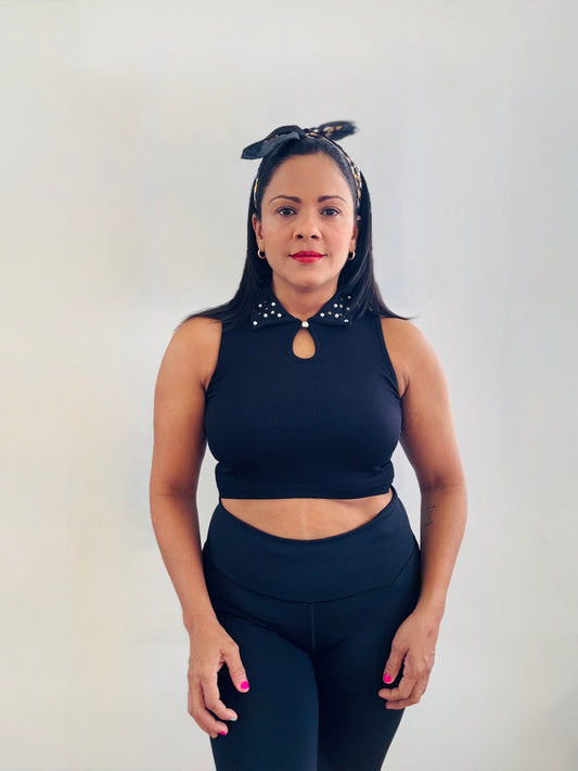 Black Pearl Polo Crop