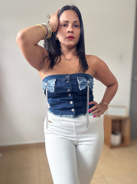 Denim Bow Top