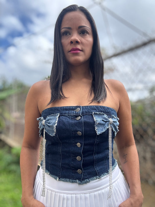 Denim Bow Top