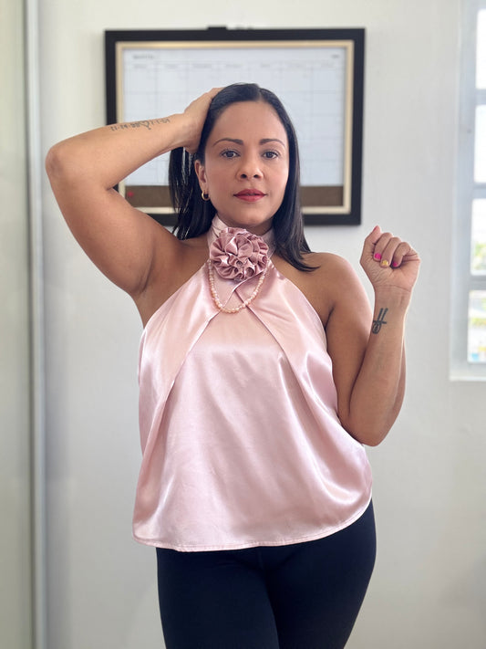 Halter Pink Flower Blouse